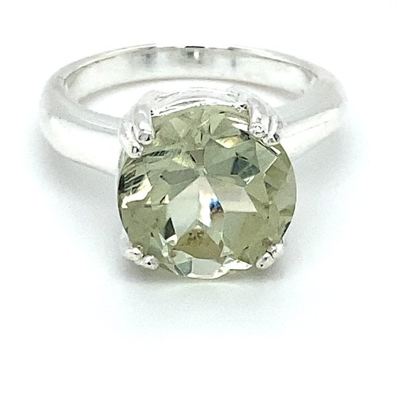 Green Amethyst 6.02ct Platinum Finish Silver Ring - Picture 1 of 6